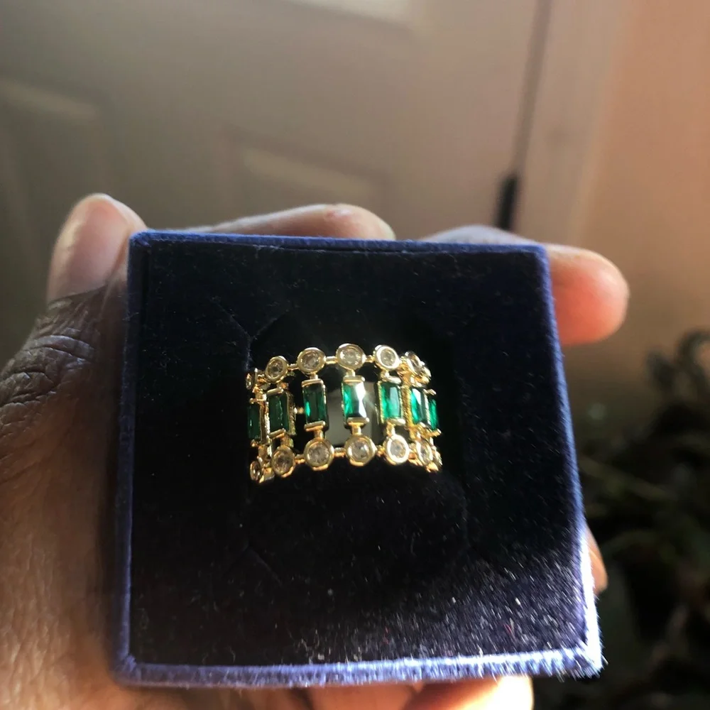 Gold plated emerald crystals ring size 7